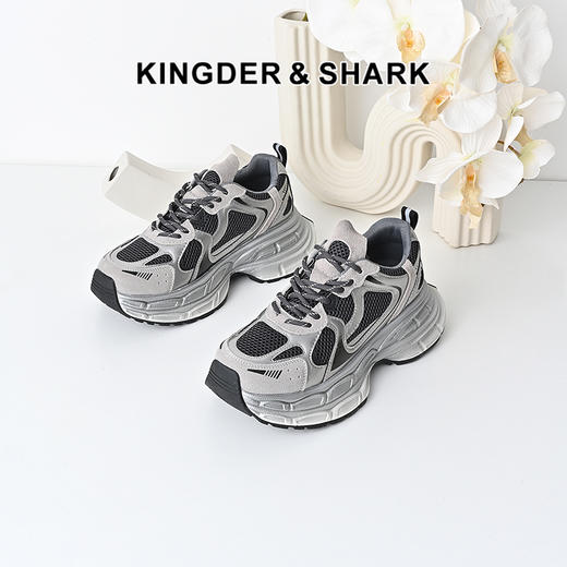 经典鲨2024年秋季款韩版时尚拼色系带透气舒适休闲老爹鞋女KW179-D37011 商品图0