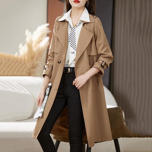 秋季新款女装韩版修身双排扣长款外套女式风衣 ZYF8903 商品图0