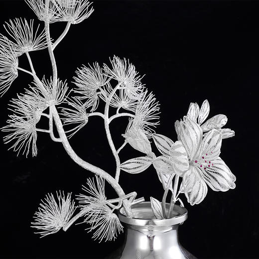子佩集S999银手工银花丝【松间鹃鸣】花丝镶嵌插花瓶大师工坊原创设计【SJJMHP】2409 商品图4