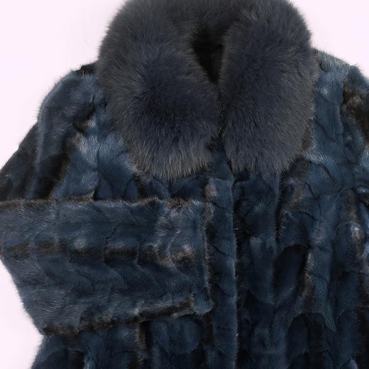 SIM GRACE 优雅夫人 2024年新款中长款百搭100%水貂毛朋牙拼貂狐狸毛领女装皮草外套 商品图4