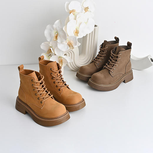 经典鲨2024年冬季新款百搭圆头系带时尚潮酷马丁靴短筒靴女KW182-D58111 商品图1