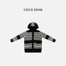 COCO ZONE 时尚撞色条纹针织衫慵懒风连帽上衣CC2C2224