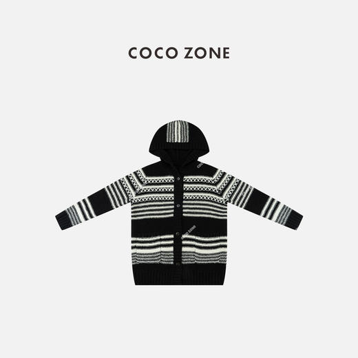 COCO ZONE 时尚撞色条纹针织衫慵懒风连帽上衣CC2C2224 商品图0