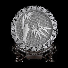 子佩集S999银纯手工制作【清竹瑞鸟】花丝盘纯银摆件大师工坊原创设计【QZRNHSP】2409