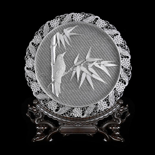 子佩集S999银纯手工制作【清竹瑞鸟】花丝盘纯银摆件大师工坊原创设计【QZRNHSP】2409 商品图8