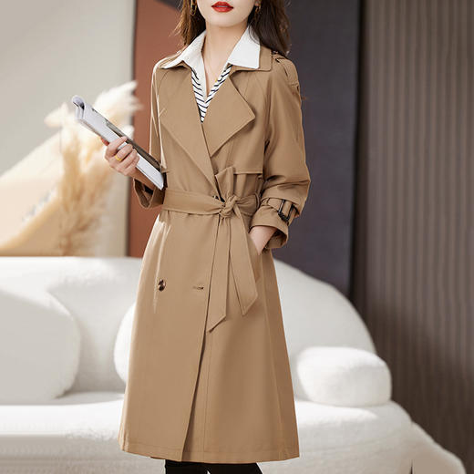 秋季新款女装韩版修身双排扣长款外套女式风衣 ZYF8903 商品图2