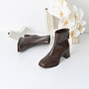经典鲨2024年冬季新品时尚方头后拉链高粗跟气质时装短靴女KW89-D58171 商品缩略图2