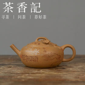茶香记 乘风阁【飘零】黄金段长嘴壶120ml段泥茶壶手工刻绘紫砂壶