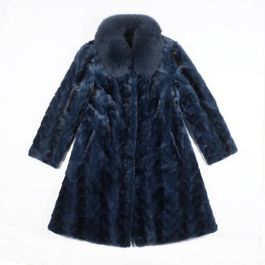 SIM GRACE 优雅夫人 2024年新款中长款百搭100%水貂毛朋牙拼貂狐狸毛领女装皮草外套 商品图3