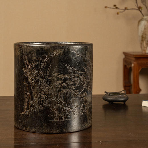 清 秦祖永款紫檀木雕墨芥幽居图诗文笔海 商品图4