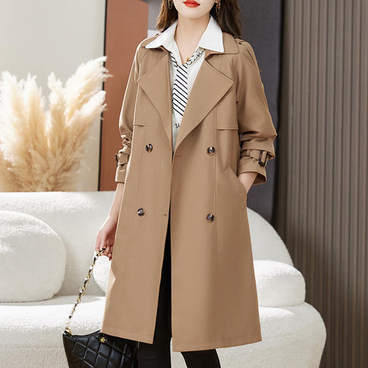 秋季新款女装韩版修身双排扣长款外套女式风衣 ZYF8903 商品图3