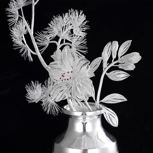 子佩集S999银手工银花丝【松间鹃鸣】花丝镶嵌插花瓶大师工坊原创设计【SJJMHP】2409 商品图5