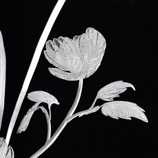 子佩集S999银手工银花丝【芙花鸢影】花丝镶嵌插花瓶大师工坊原创设计【FHYYHP】(而已店) 商品图2