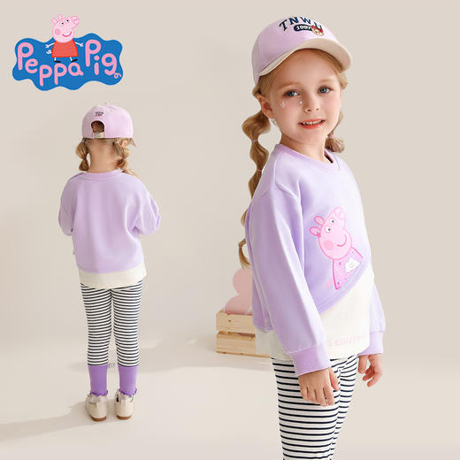 【90-140】【小猪佩奇】女童假两件卫衣卡通撞色上衣 商品图7