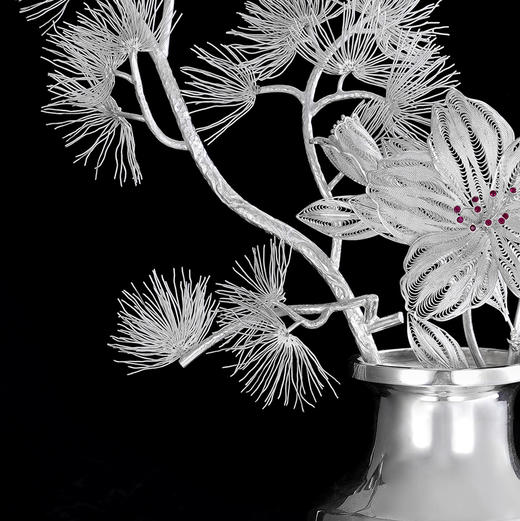子佩集S999银手工银花丝【松间鹃鸣】花丝镶嵌插花瓶大师工坊原创设计【SJJMHP】2409 商品图3