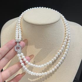 7DAYS复古圆扣双层珍珠项链