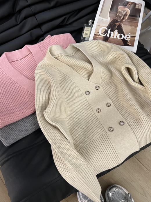 超厚双排扣针织开衫 商品图3