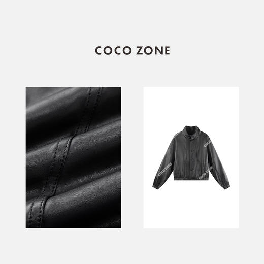 COCO ZONE 秋季时尚立领皮衣外套气质落肩袖上衣CC2C1932 商品图2