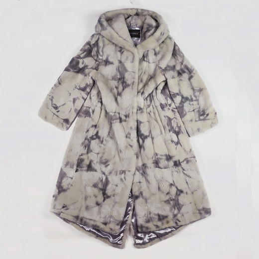 SIM GRACE 优雅夫人 女士轻奢天鹅绒水貂印连帽外套时尚宽松长款 商品图3