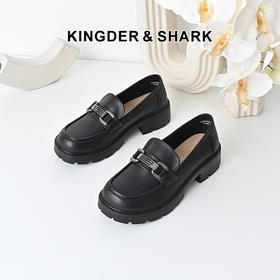 经典鲨2024年秋季新品百搭圆头舒适平底一脚蹬乐福鞋单鞋女KW233-D37171