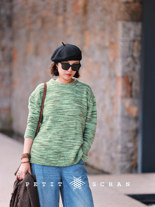 PETIT SCHAN小闪 CLO#595 Matcha Thousand Layers 抹茶千层 真丝羊绒圈圈纱圆领毛衣 商品图0