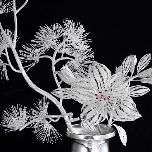 子佩集S999银手工银花丝【松间鹃鸣】花丝镶嵌插花瓶大师工坊原创设计【SJJMHP】2409 商品图2