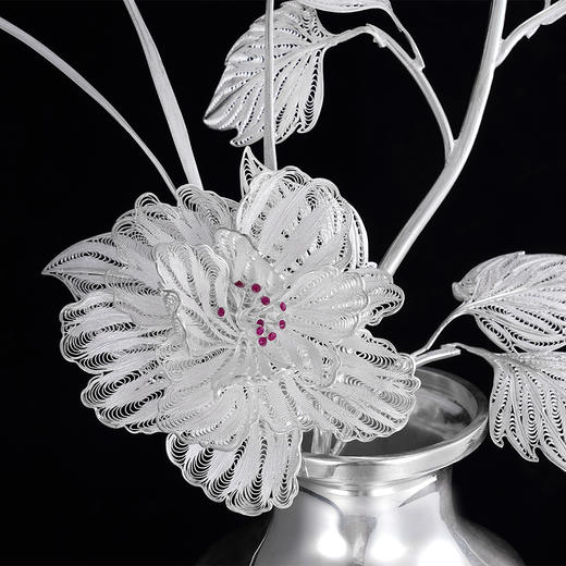 子佩集S999银手工银花丝【芙花鸢影】花丝镶嵌插花瓶大师工坊原创设计【FHYYHP】(而已店) 商品图1