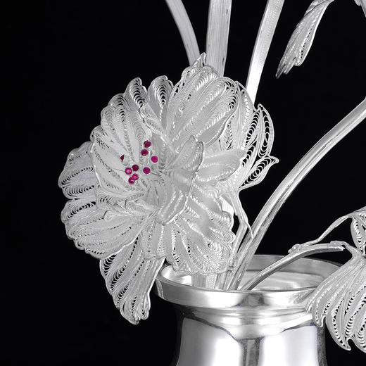 子佩集S999银手工银花丝【芙花鸢影】花丝镶嵌插花瓶大师工坊原创设计【FHYYHP】(而已店) 商品图4