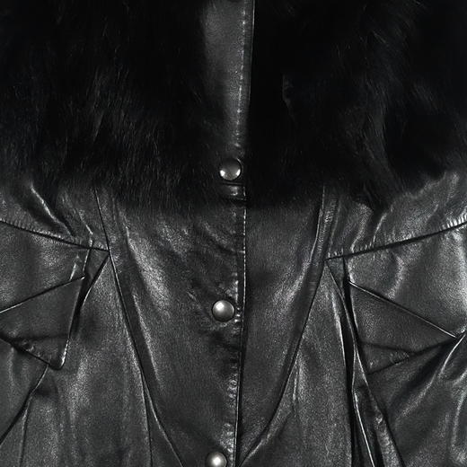 SIM GRACE 优雅夫人 黑色绵羊真皮配狐狸毛小立领英伦风中长款显瘦马甲 商品图4