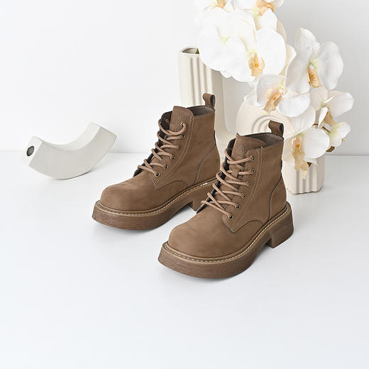 经典鲨2024年冬季新款百搭圆头系带时尚潮酷马丁靴短筒靴女KW182-D58111 商品图2