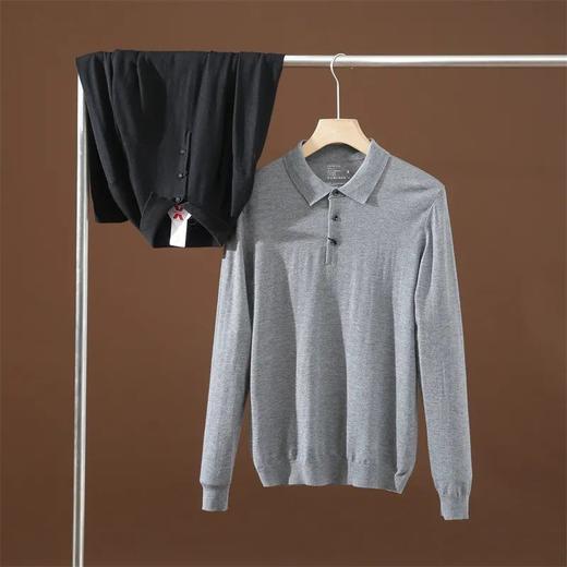 进口澳洲羊毛发热纤维男士薄款简约商务休闲翻领针织羊毛衣 商品图3