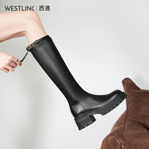 西遇高筒骑士靴女新款秋冬英伦风圆头长靴小个子厚底长筒靴V3947752 商品图2