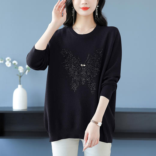CC-53-5968烫钻上衣女秋冬200斤大码打底衫2024年新款冬装洋气时尚毛衣 商品图1
