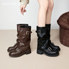 西遇复古裤管靴女新款秋冬西部牛仔堆堆靴小个子厚底中筒靴子D3947700 商品缩略图0