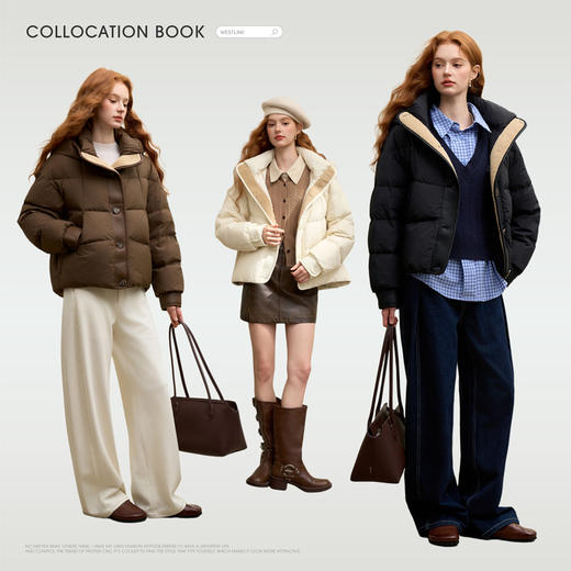 随性休闲简约拼接高级感连帽立领羽绒服女秋冬保暖外套V0043427 商品图2