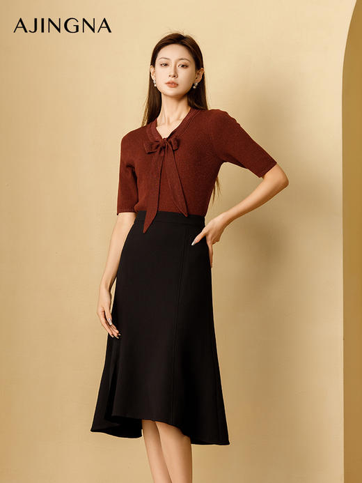 【商城同款】阿菁娜2024秋季新款飘带V领温柔气质毛衫A29Q301036 商品图0