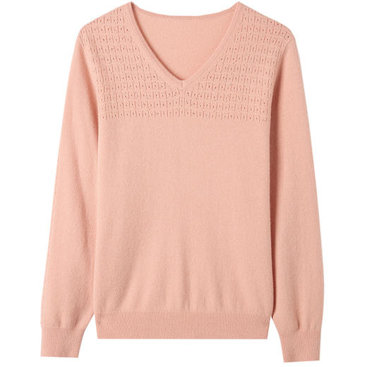 CC-13-6911时尚纯羊毛衫女秋季V领镂空软糯针织打底衫圆领宽松毛衣女 商品图4