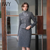 IWY/灰色长袖西装半裙职业工装遮腰显瘦轻熟风V领编织通勤干练套装CS2070 商品缩略图4