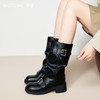西遇复古裤管靴女新款秋冬西部牛仔堆堆靴小个子厚底中筒靴子D3947700 商品缩略图2