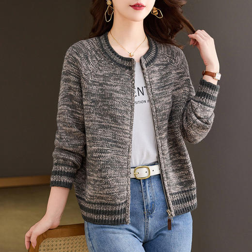 CC-26-8199针织棒球服外套女2024年秋冬新款拉链妈妈开衫女长袖加厚短款夹克 商品图2