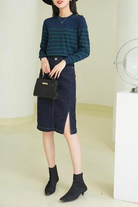 07720#前开叉牛仔裙