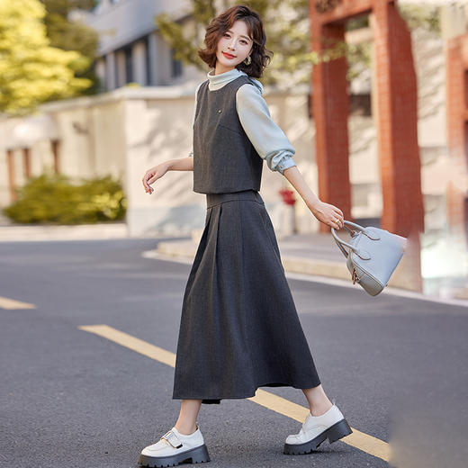 时尚休闲套装秋冬新款女装气质背心马甲+衬衫+半裙三件套裙HR-CZJ7813 商品图1