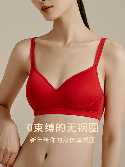 一起红】金三塔桑蚕丝文胸套装红色内衣文胸内裤袜子组合红品本命年   NZF4C307LH 商品图2
