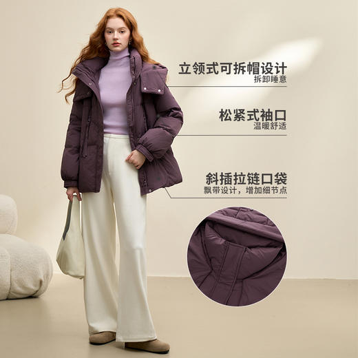 设计感飘带防风立领可拆帽女秋冬加厚保暖面包服外套V0043420 商品图1