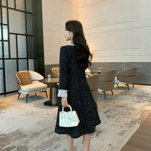 奢姿2025秋季新款大码女装撞色织带圆领裙子胖妹妹法式连衣裙9943853522 商品图3