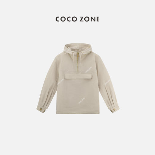 COCO ZONE 2024春秋慵懒风纯色半拉链连帽休闲套头卫衣CC1A0394 商品图0