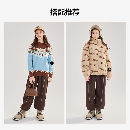 笛莎Deesha青少年女童裤子2024冬季新款复古学院风束脚裤 商品图2