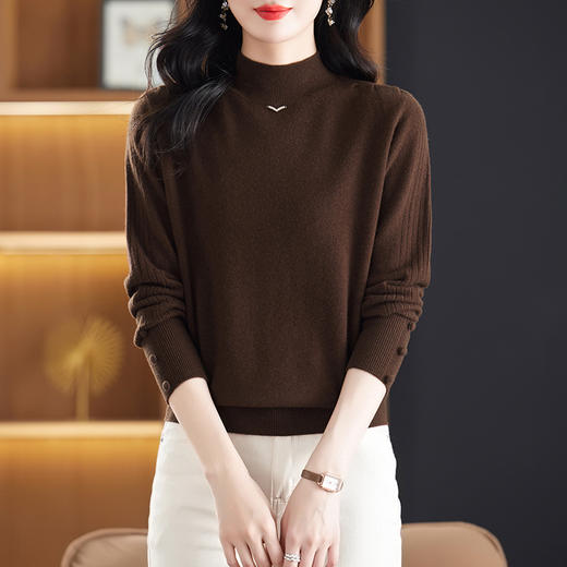 CC-13-6920半高领针织百搭秋冬季2024新款显瘦毛衣内搭打底衫100纯羊毛上衣 商品图3