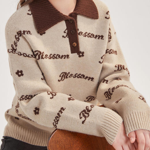 笛莎Deesha青少年女童毛衣2024冬季新款复古学院风翻领毛衣 商品图3