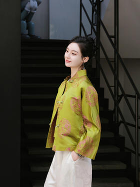 盛唐牡丹|真丝花蕾缎双龙团纹外套